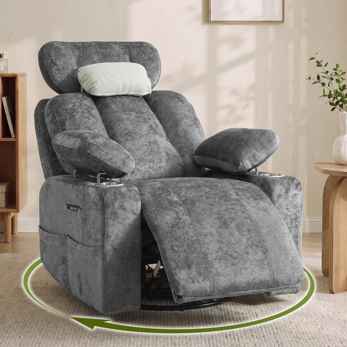 Dark Gray Swivel Rocking Recliner Chair with USB Charging T2903