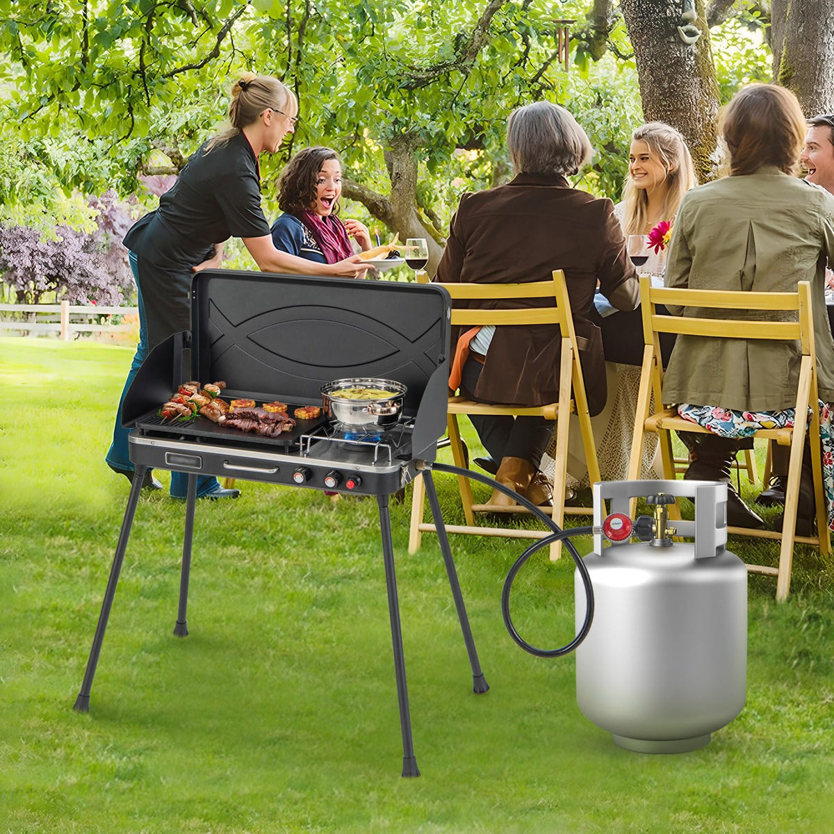 2-Burner Camping Stove with Removable Leg Stand J265