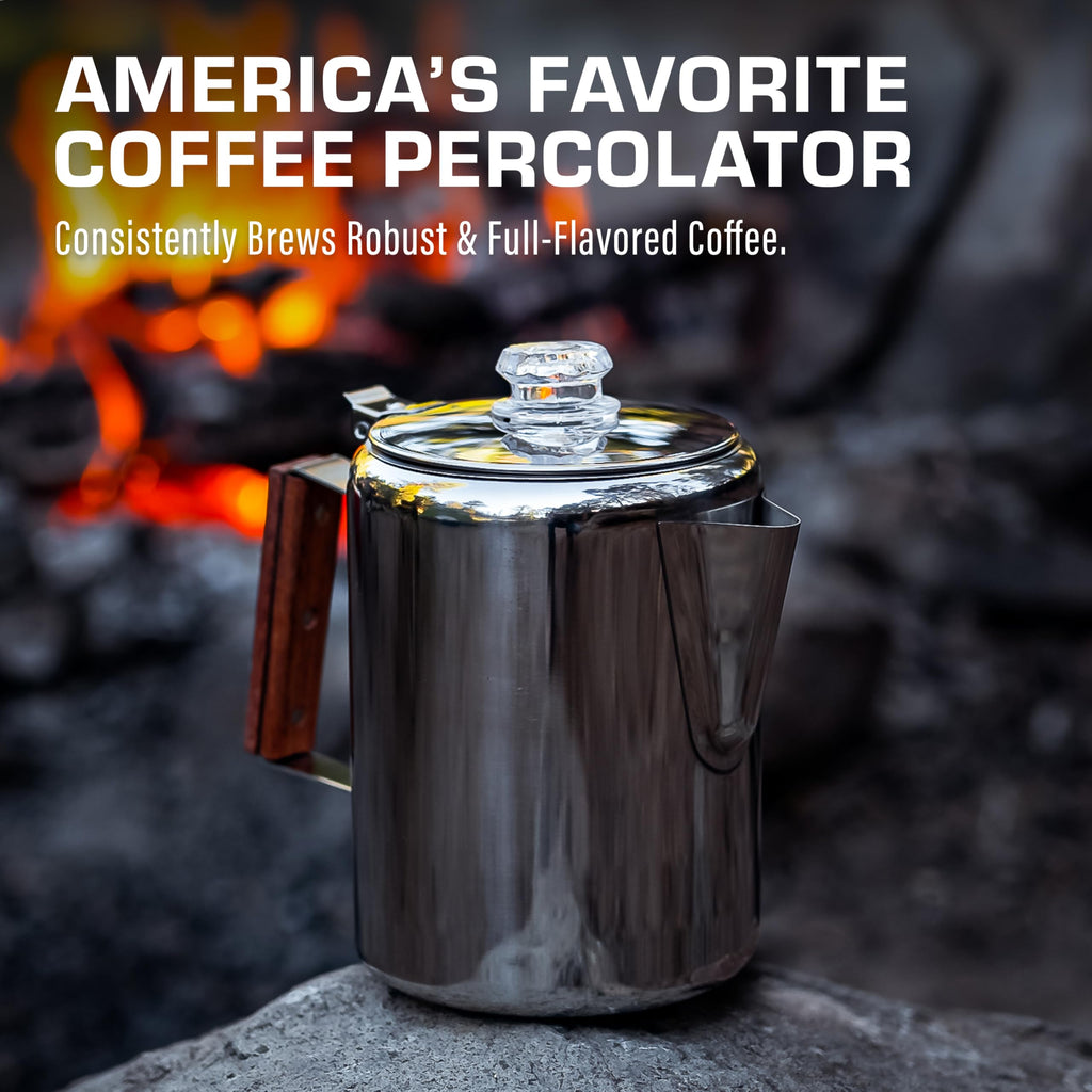 9 Cup Percolator Coffee Pot & 10 oz Double Wall Stainless Steel Cups Y725