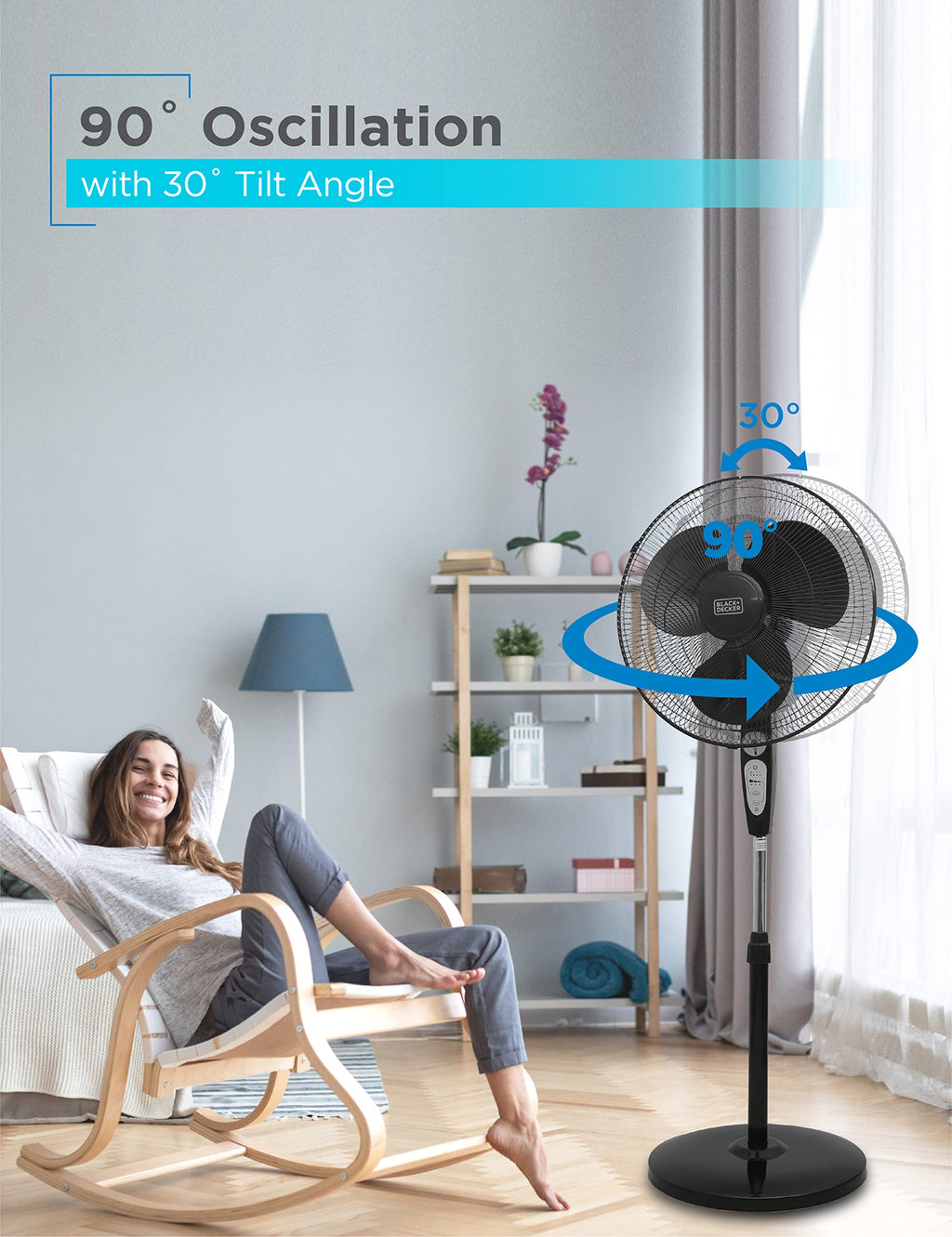 18" Oscillating Pedestal Fan with Remote, Black W878052
