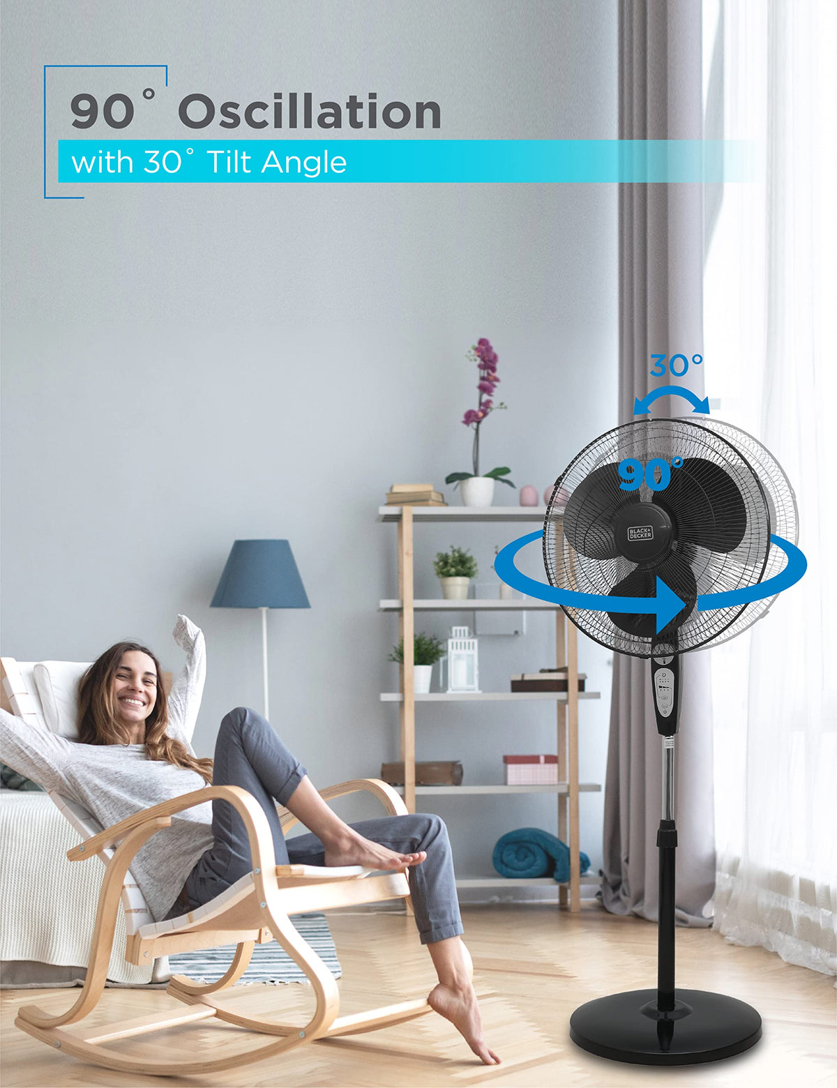 18" Oscillating Pedestal Fan with Remote, Black W878052