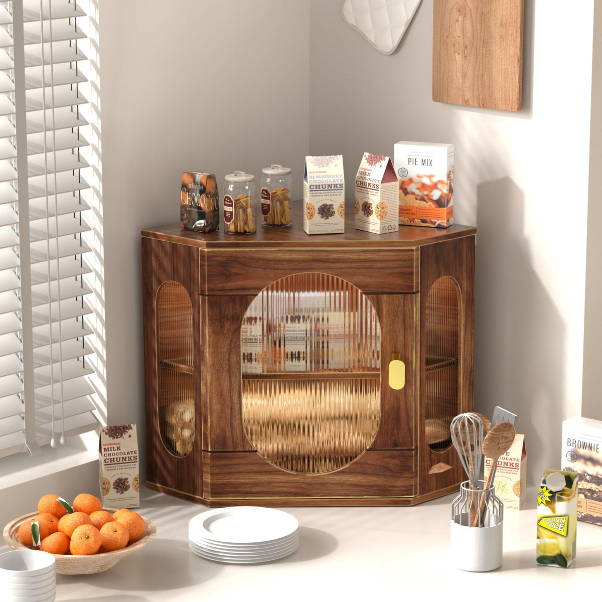 Large Wooden Double Layer Bread Box with Acrylic Window H8204