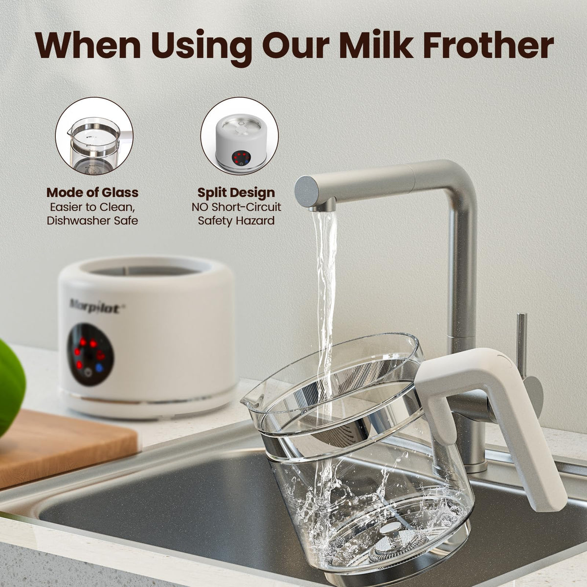 Electric Milk Frother and Steamer 16.9oz White Glass F582