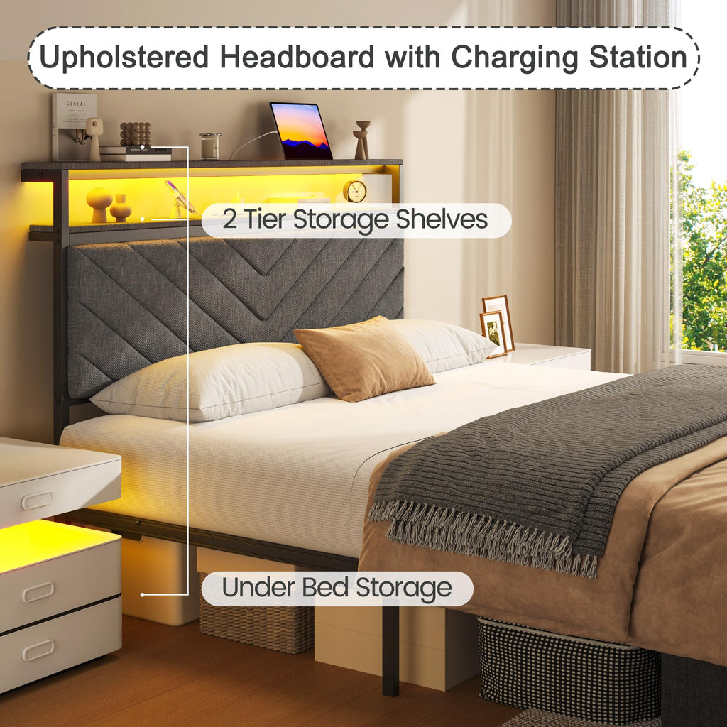 Grey Full Bed Frame with 2 Drawers N5617