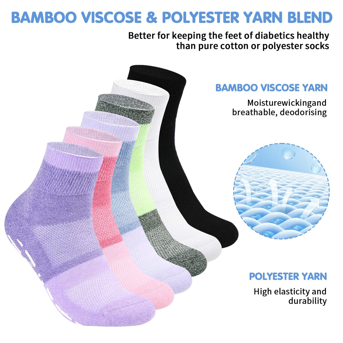 Non Slip Diabetic Ankle Socks 6 Pairs S674