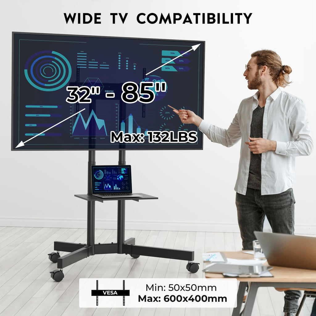 Rolling TV Stand with Tilt, Black C4342