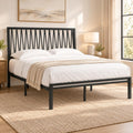 Black Metal Queen Bed Frame with Geometric Headboard B448