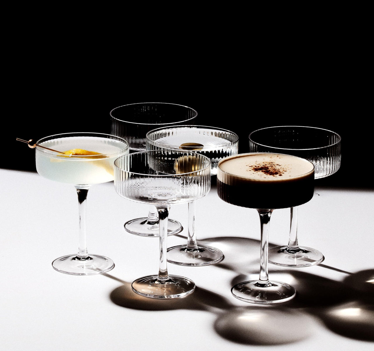 Clear Ribbed Martini Coupe Glasses Set of 2 R7529