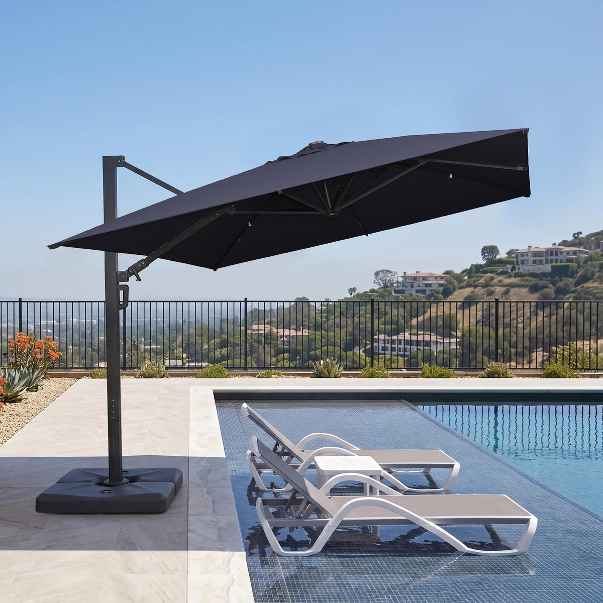 10' x 13' Navy Blue Patio Umbrella with Base C3375