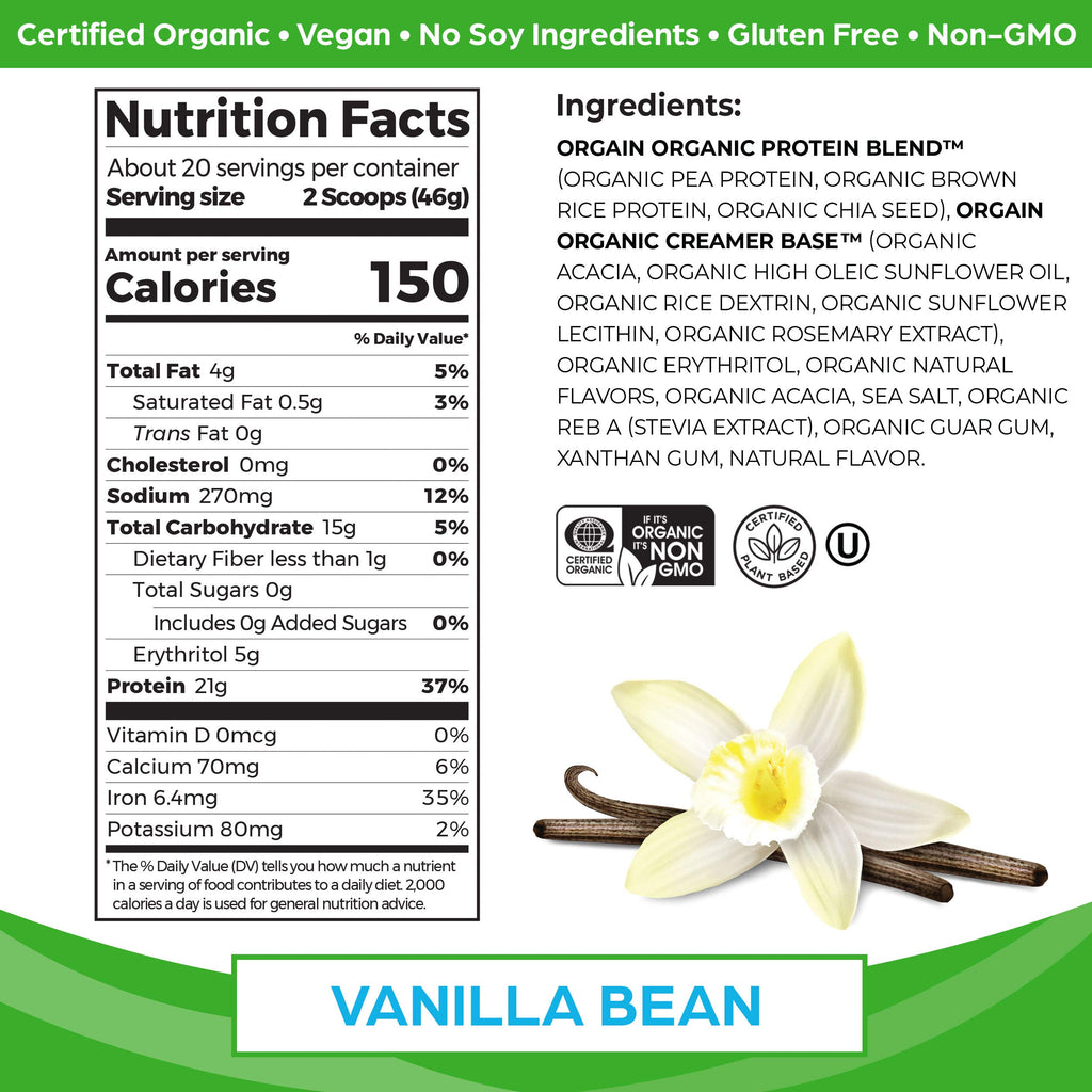 Organic Vegan Protein + Superfoods Powders Vanilla Bean X1376