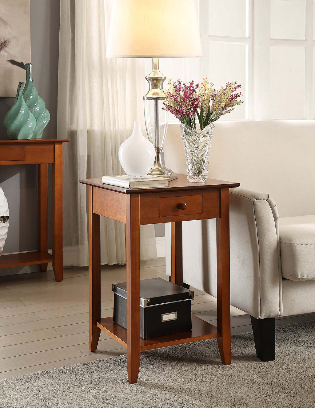 Cherry End Table with Drawer and Shelf R96925