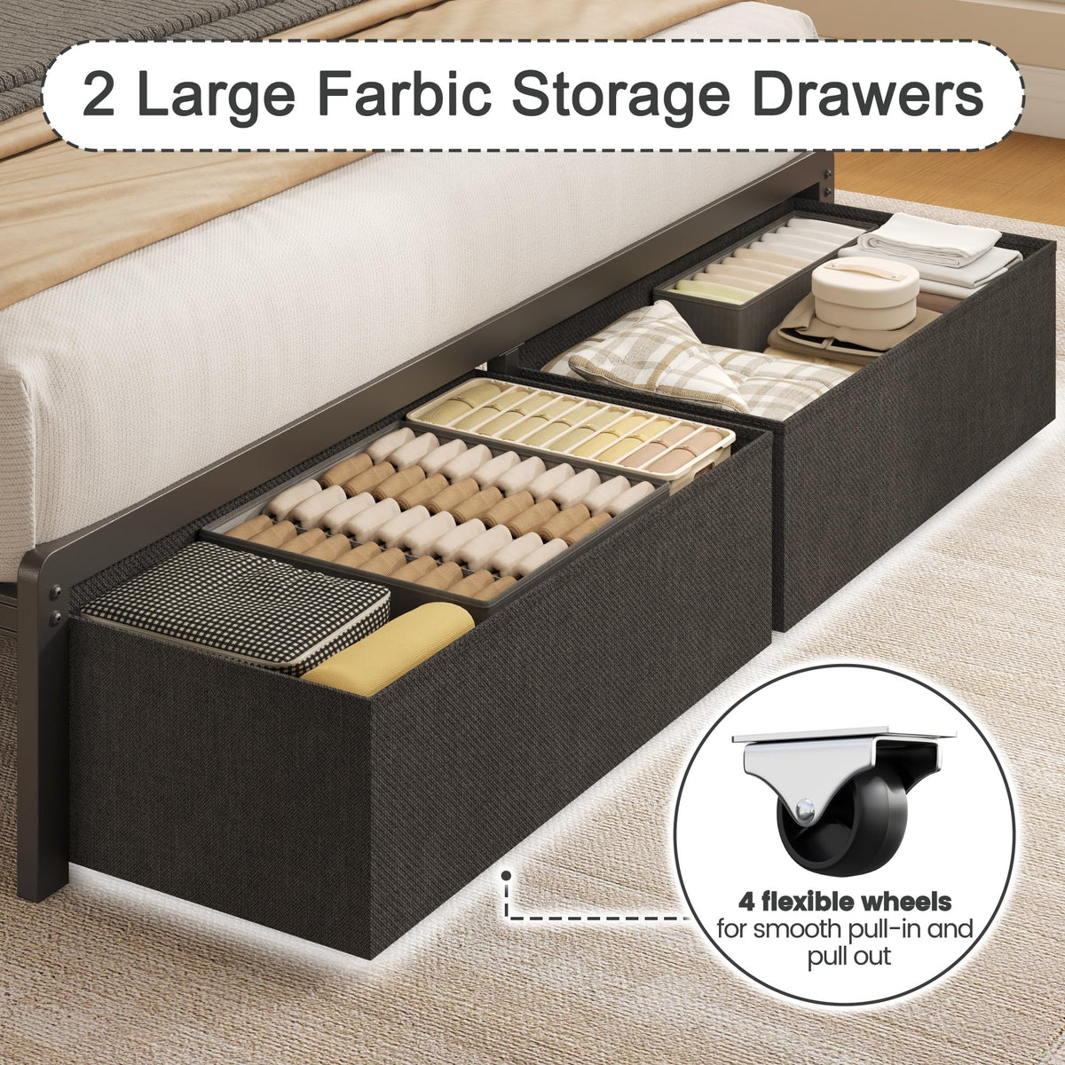 Grey Full Bed Frame with 2 Drawers N5617