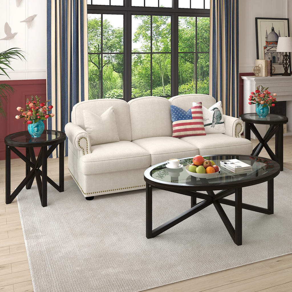 Black Tempered Glass Round Side Table A692