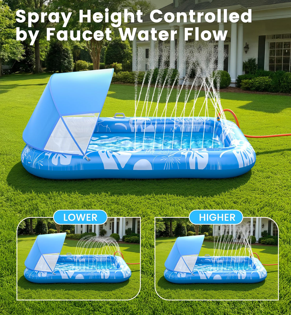 Inflatable Tanning Pool Lounger Float with Sprinkler, Pillow & Cup Holder L324