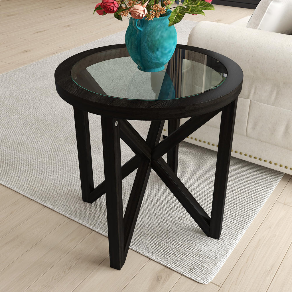 Black Tempered Glass Round Side Table A692