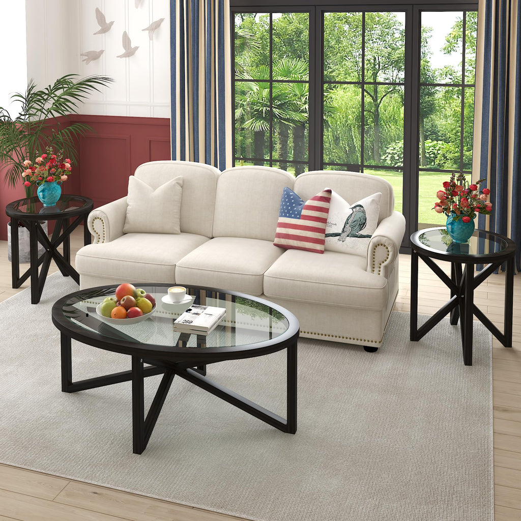Black Tempered Glass Round Side Table A692