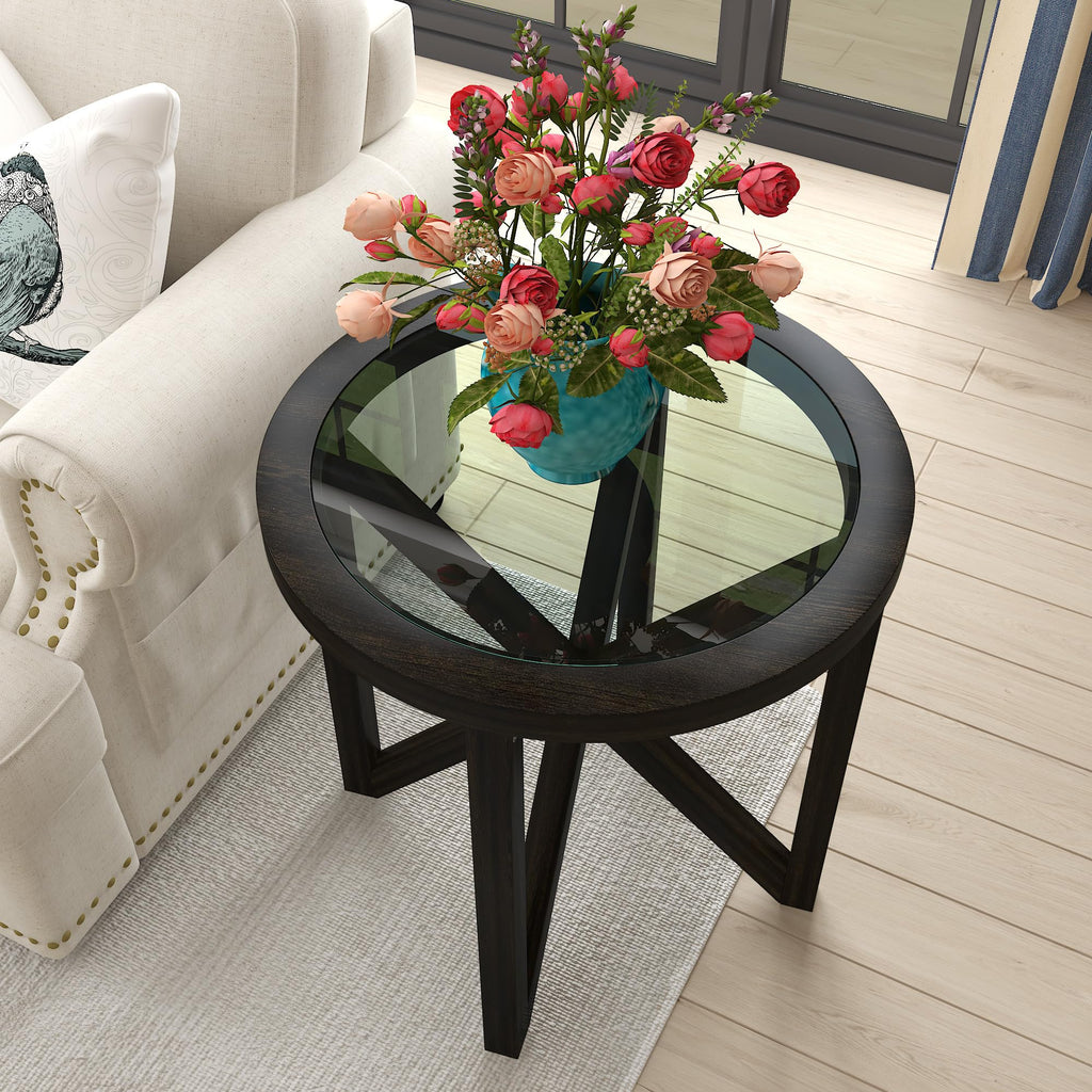 Black Tempered Glass Round Side Table A692