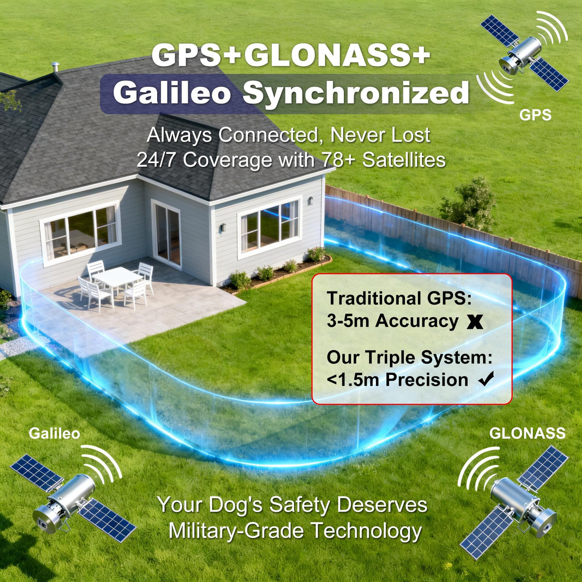 Wireless GPS Dog Fence Collar, 65–9,840 ft Radius, IPX7 Waterproof M789