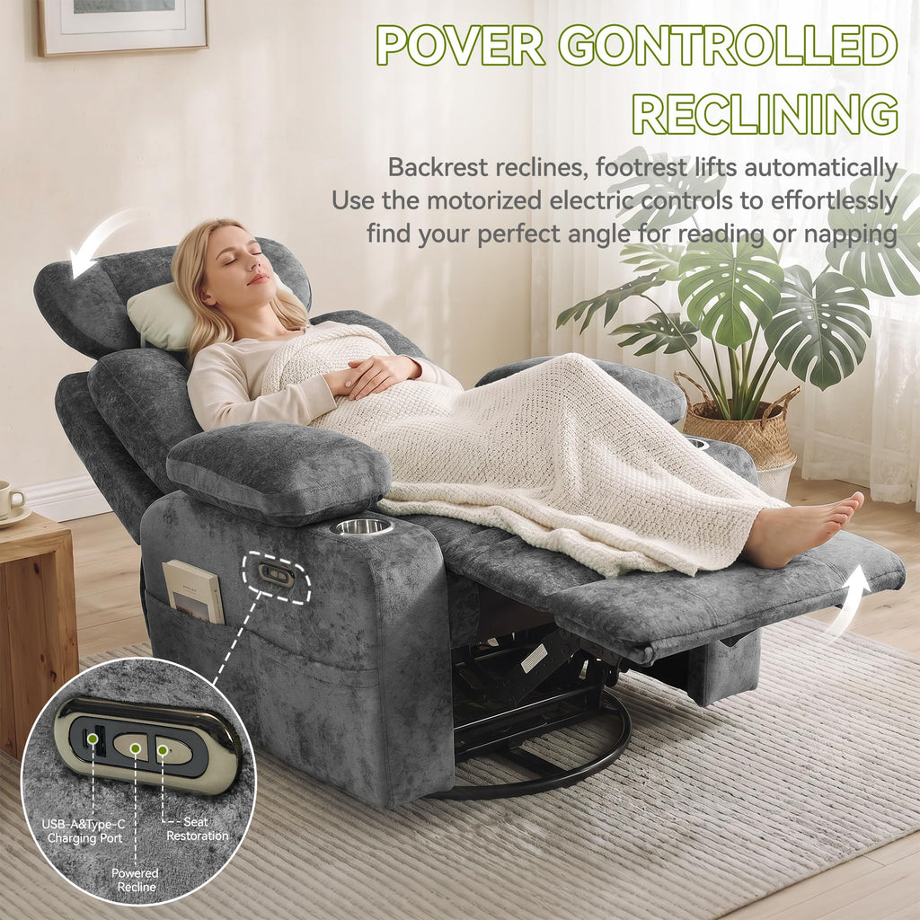 Dark Gray Swivel Rocking Recliner Chair with USB Charging T2903
