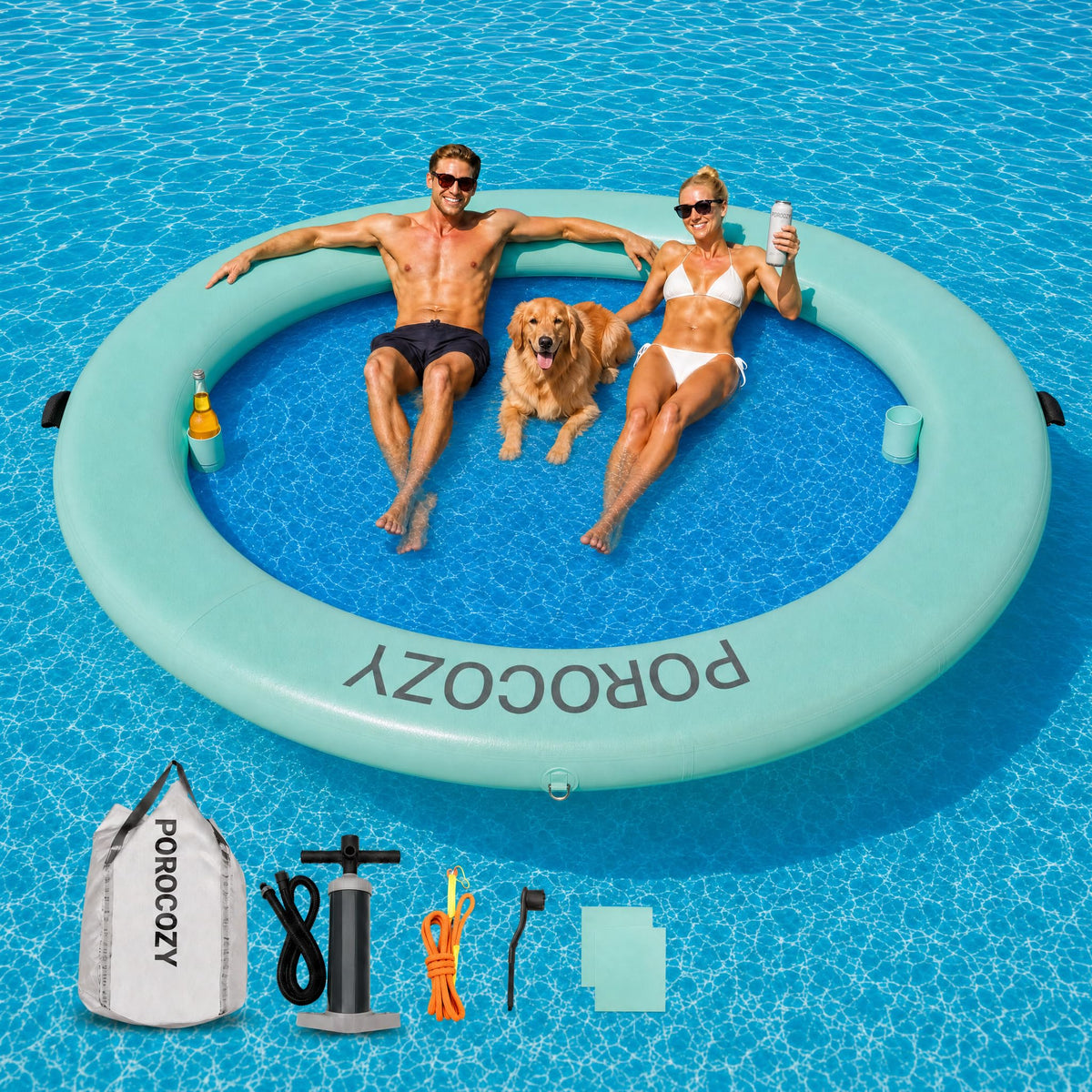 Inflatable Water Hammock with Cup Holders J205
