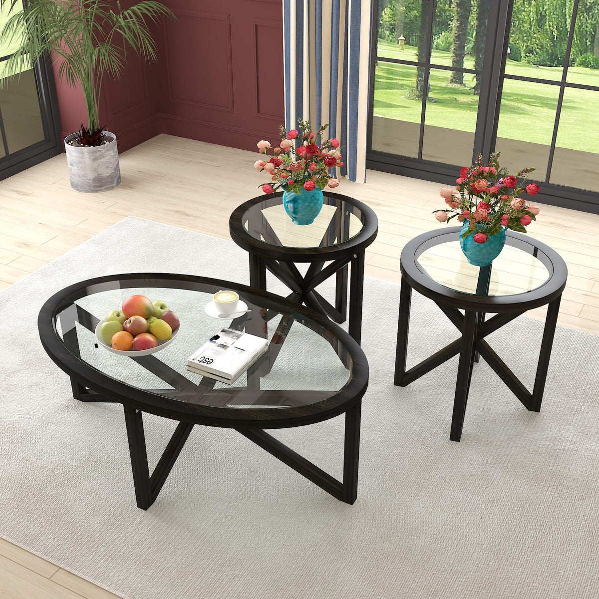 Black Tempered Glass Round Side Table A692